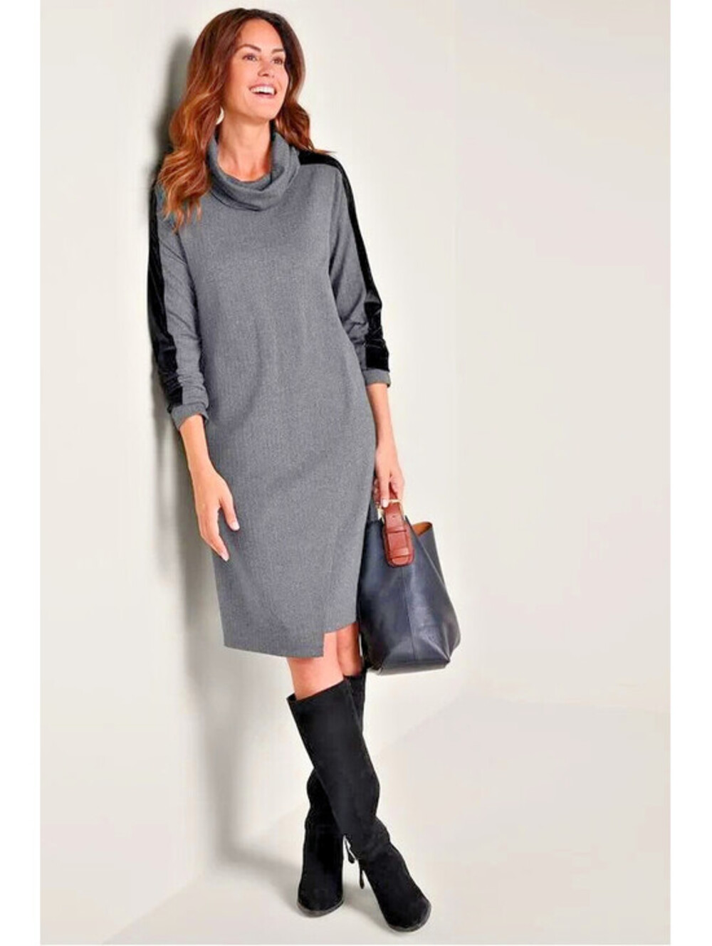 $120 NWT Soft Surroundings Moderne Cowl Herringbone Sweater Dress Medium